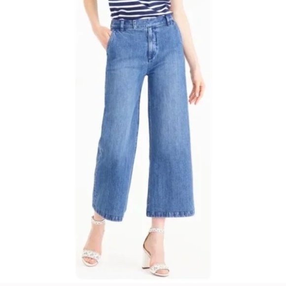 J.Crew Rayner Cropped Trouser Wide Leg Jeans Denim Blue Size 31 - Picture 1 of 11